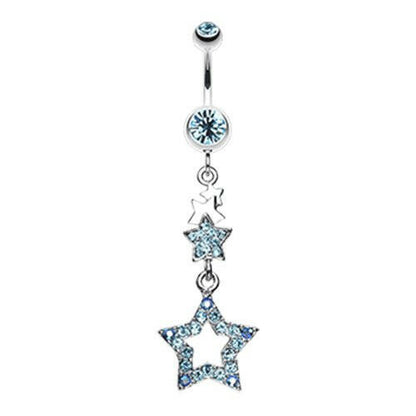 Layered Star Sparkle Belly Button Ring Navel Ring Impulse Piercings Aqua