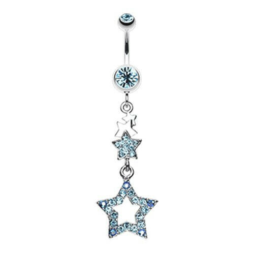 Layered Star Sparkle Belly Button Ring Navel Ring Impulse Piercings Aqua