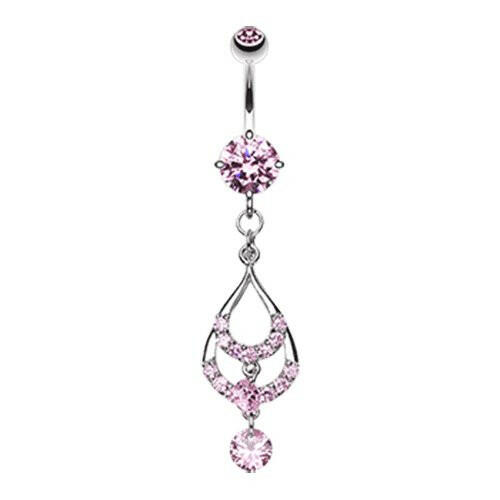 Layered Teardrop Sparkle Cubic Zirconia Belly Button Ring Navel Ring Impulse Piercings Pink