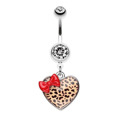 Leopard Pattern Heart Bow Belly Button Ring Navel Ring Impulse Piercings Red/Brown