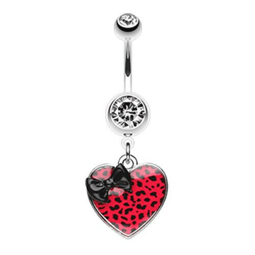 Leopard Pattern Heart Bow Belly Button Ring Navel Ring Impulse Piercings Black/Red