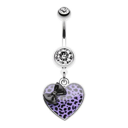 Leopard Pattern Heart Bow Belly Button Ring Navel Ring Impulse Piercings Black/Purple