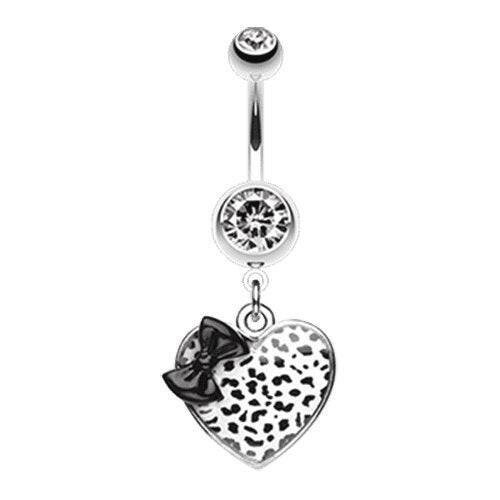 Leopard Pattern Heart Bow Belly Button Ring Navel Ring Impulse Piercings Black/White