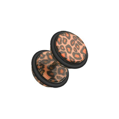 Leopard Skin Acrylic Fake Plug Fake Plug Impulse Piercings 16 gauge (1.2mm) Brown