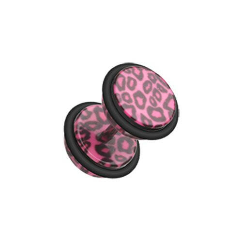 Leopard Skin Acrylic Fake Plug Fake Plug Impulse Piercings 16 gauge (1.2mm) Pink