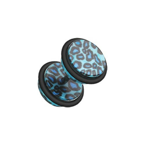 Leopard Skin Acrylic Fake Plug Fake Plug Impulse Piercings 16 gauge (1.2mm) Blue