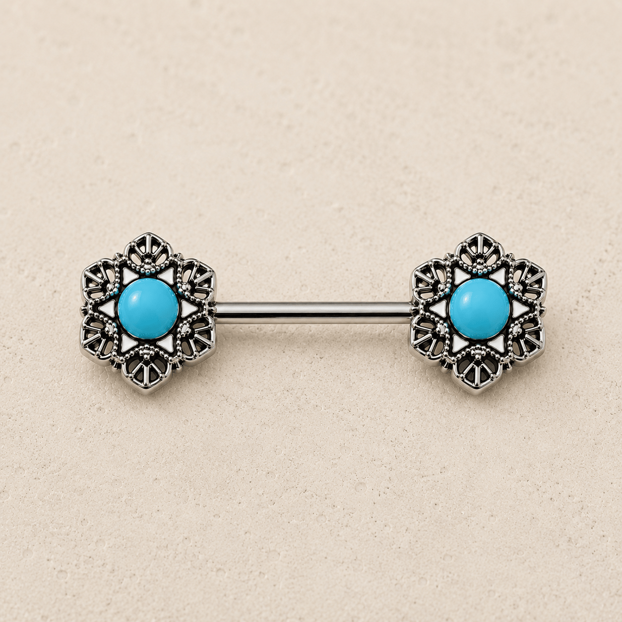 Stainless Steel Light Blue Flower Nipple Bar - Skin Metals