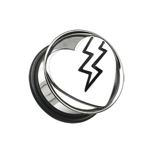 Lightning Bolt Heart Hollow Steel Single Flared Ear Gauge Plug Plugs Impulse Piercings 2 GA (6.5mm)