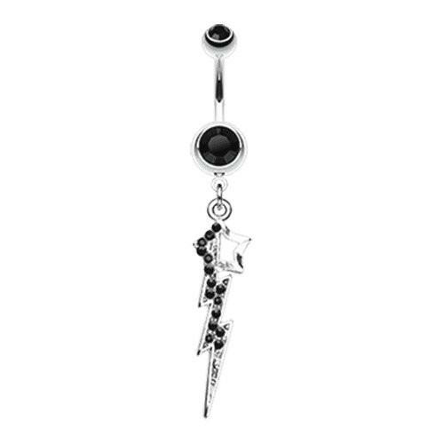 Lightning Star Belly Button Ring Navel Ring Impulse Piercings Black