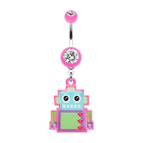 Lillibot Robot Belly Button Ring Navel Ring Impulse Piercings Pink