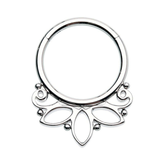 Lotus Outline Steel Seamless Hinged Clicker Ring Impulse Piercings 16 GA (1.2mm) / 8mm