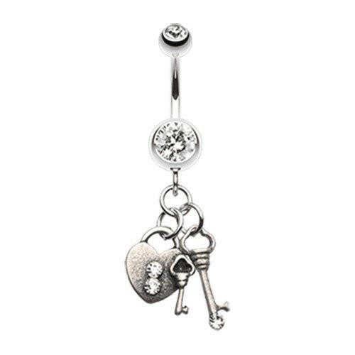 Love Lock Down Belly Button Ring Navel Ring Impulse Piercings Clear