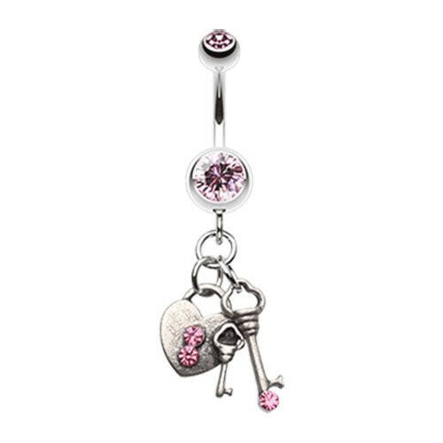Love Lock Down Belly Button Ring Navel Ring Impulse Piercings Light Pink