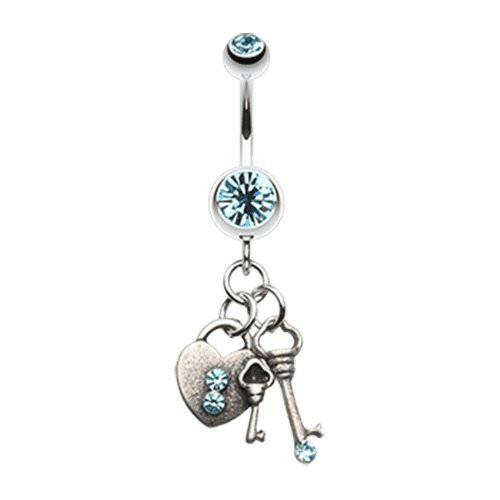 Love Lock Down Belly Button Ring Navel Ring Impulse Piercings Aqua