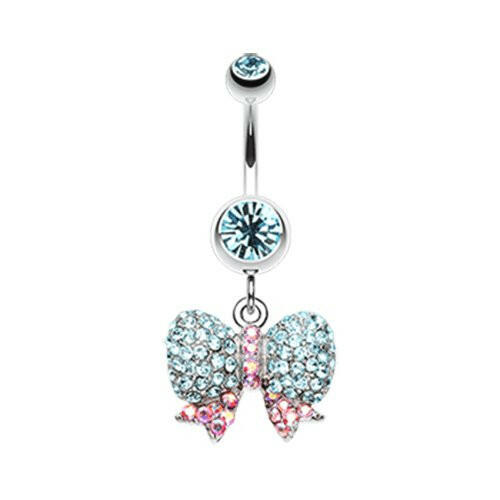 Lovely Sparkle Bow-Tie Belly Button Ring Navel Ring Impulse Piercings Aqua