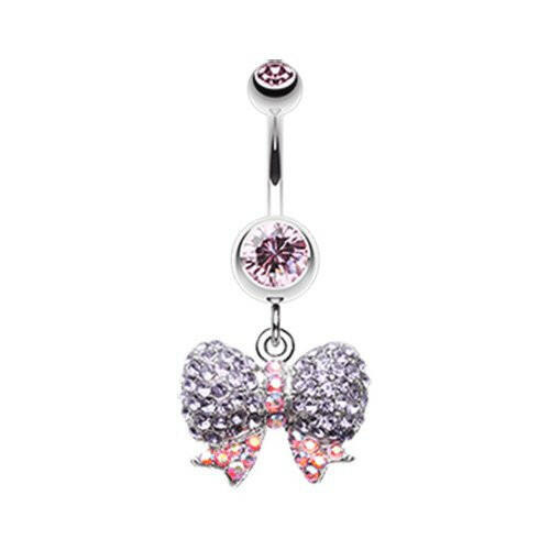 Lovely Sparkle Bow-Tie Belly Button Ring Navel Ring Impulse Piercings Light Pink