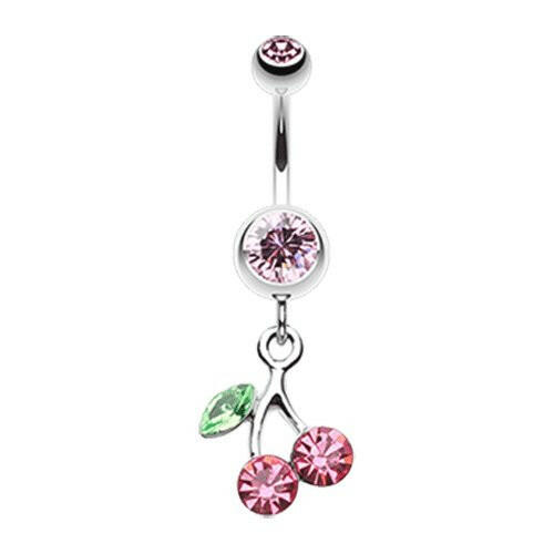 Lucky Cherry Belly Button Ring Navel Ring Impulse Piercings Pink