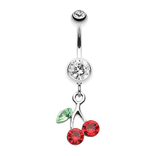 Lucky Cherry Belly Button Ring Navel Ring Impulse Piercings Clear/Red