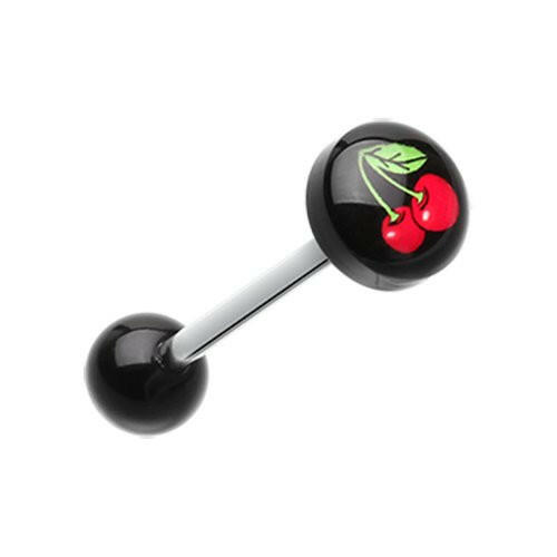 Lucky Cherry Logo Acrylic Barbell Tongue Ring Barbell Impulse Piercings