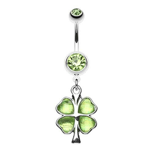 Lucky Four Leaf Clover Dangle Belly Button Ring Navel Ring Impulse Piercings