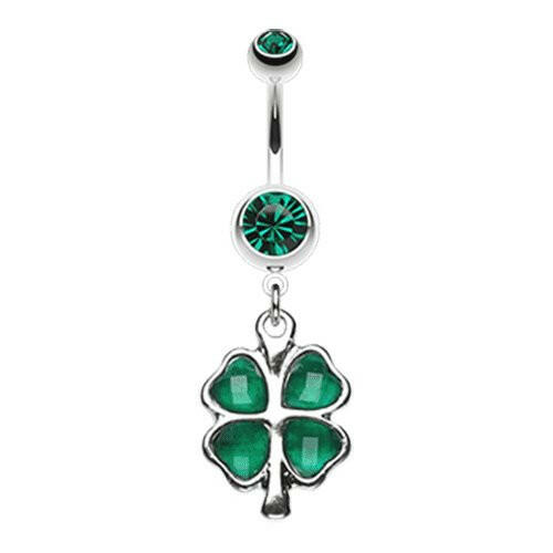 Lucky Four Leaf Clover Dangle Belly Button Ring Navel Ring Impulse Piercings Default Title