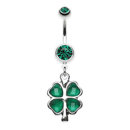 Lucky Four Leaf Clover Dangle Belly Button Ring Navel Ring Impulse Piercings Default Title