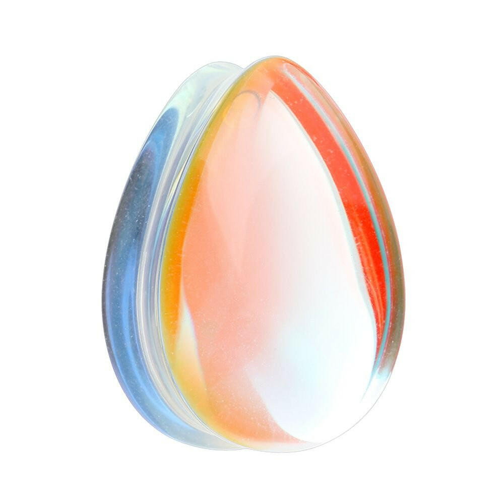 Luminous Moonstone Iridescent TearDrop Glass Double Flared Ear Gauge Plug Plugs Impulse Piercings 2 gauge (6.5mm)