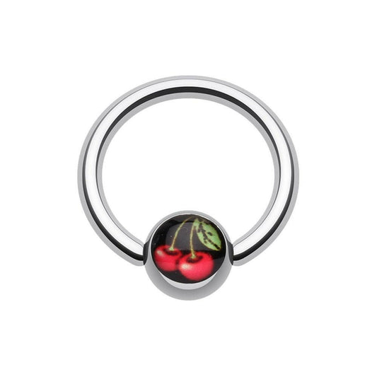 Luscious Cherry Logo Ball Captive Bead Ring Captive Bead Impulse Piercings 16 GA (1.2mm) 3/8" (10mm)