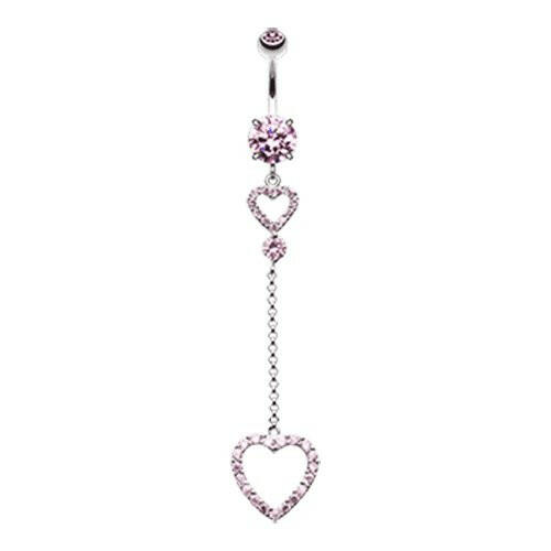 Luscious Double Hearts Cubic Zirconia Belly Button Ring Navel Ring Impulse Piercings Pink