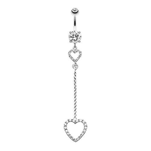 Luscious Double Hearts Cubic Zirconia Belly Button Ring Navel Ring Impulse Piercings Clear