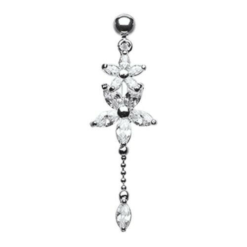 Luscious Flowers Droplets Cubic Zirconia Belly Button Ring Navel Ring Impulse Piercings Clear