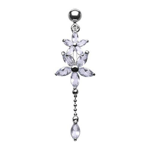 Luscious Flowers Droplets Cubic Zirconia Belly Button Ring Navel Ring Impulse Piercings Light Purple