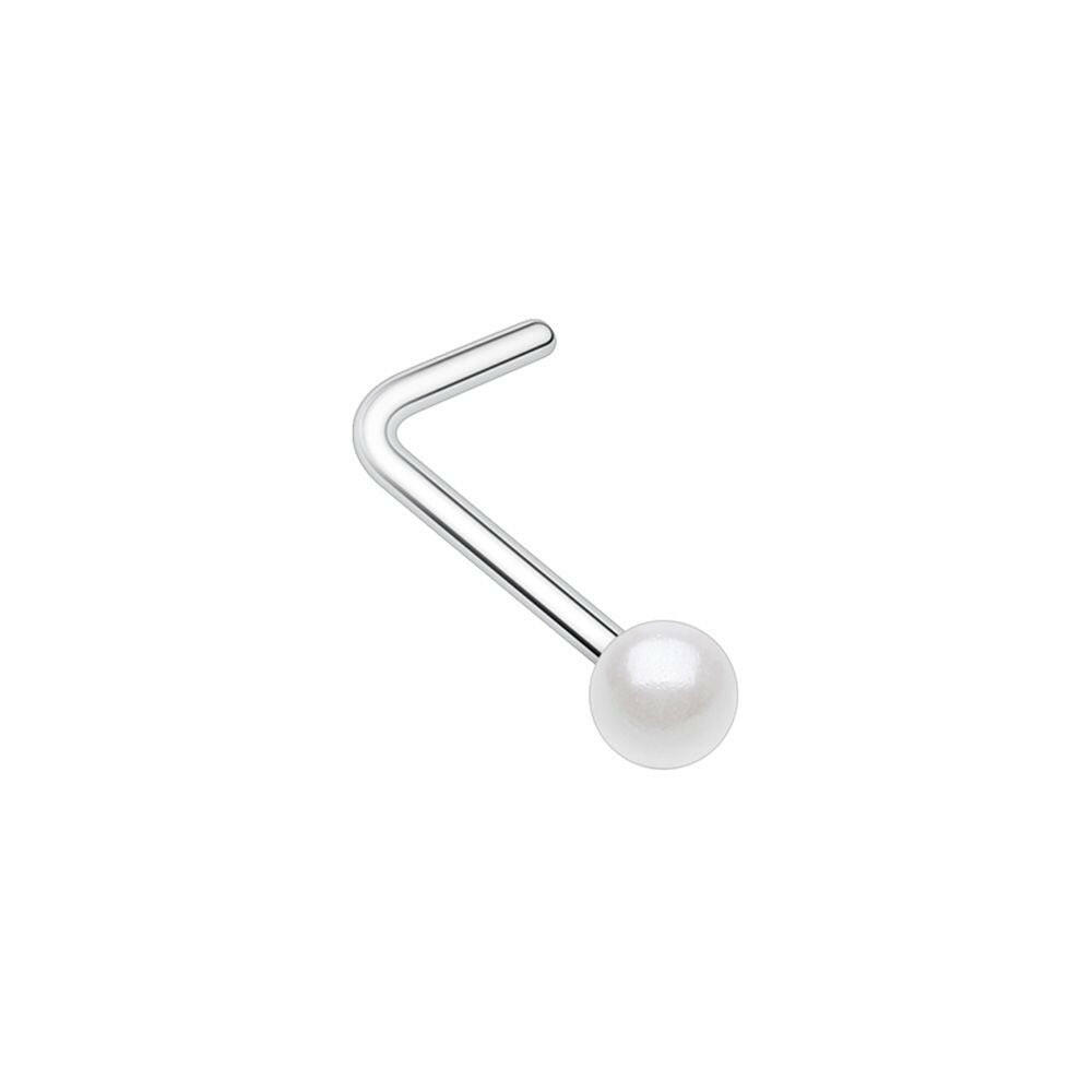 Luster Pearl Ball Steel L-Shaped Nose Ring Nose Ring Impulse Piercings Default Title