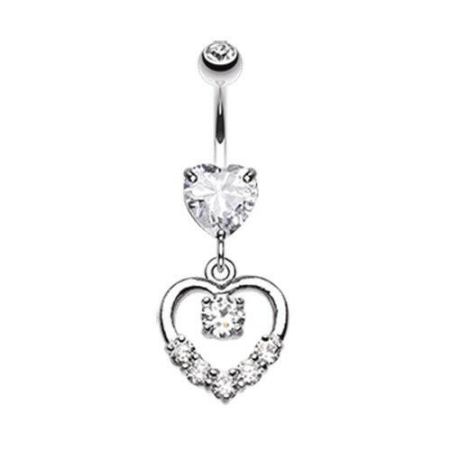 Lusterous Double Heart Cubic Zirconia Belly Button Ring Navel Ring Impulse Piercings Clear