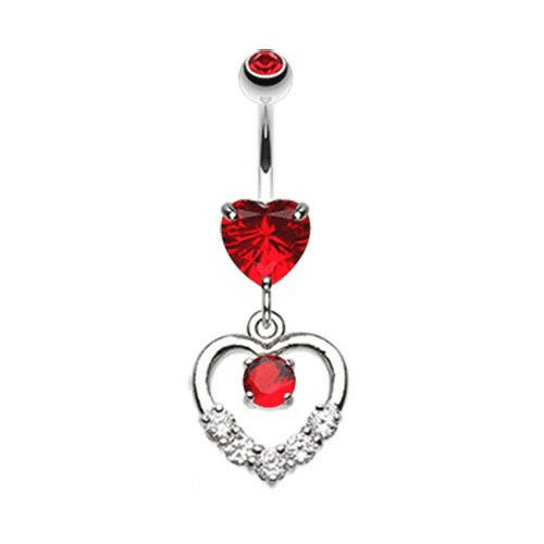 Lusterous Double Heart Cubic Zirconia Belly Button Ring Navel Ring Impulse Piercings Red