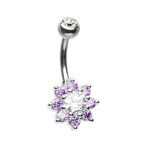 Luxuriant Spring Flower Cubic Zirconia Belly Button Ring Navel Ring Impulse Piercings Clear/Purple