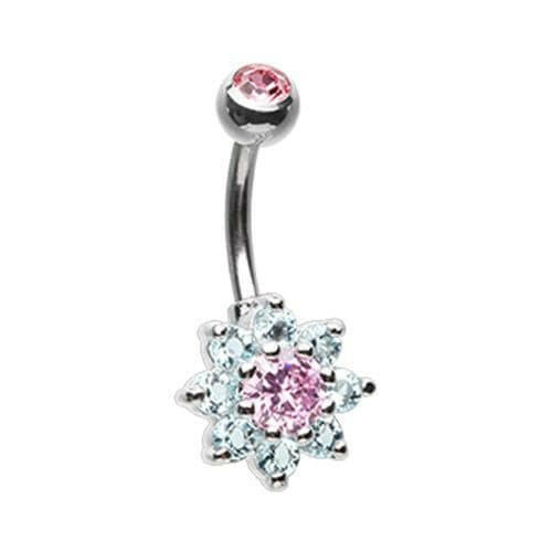 Luxuriant Spring Flower Cubic Zirconia Belly Button Ring Navel Ring Impulse Piercings Pink/Aqua