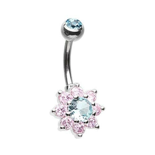 Luxuriant Spring Flower Cubic Zirconia Belly Button Ring Navel Ring Impulse Piercings Aqua/Pink