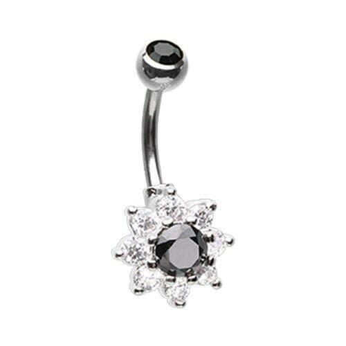 Luxuriant Spring Flower Cubic Zirconia Belly Button Ring Navel Ring Impulse Piercings Black/Clear