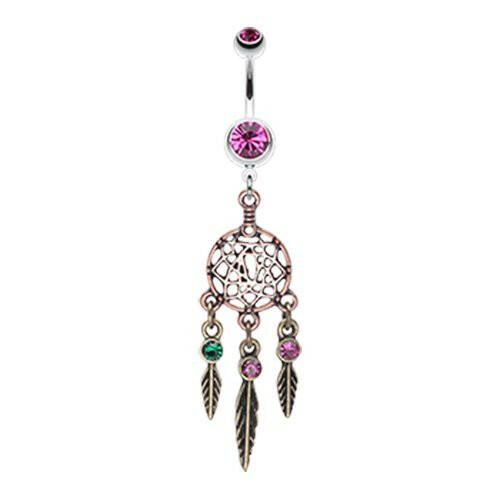 Majestic Elegance Dream Catcher Belly Button Ring Navel Ring Impulse Piercings Fuchsia