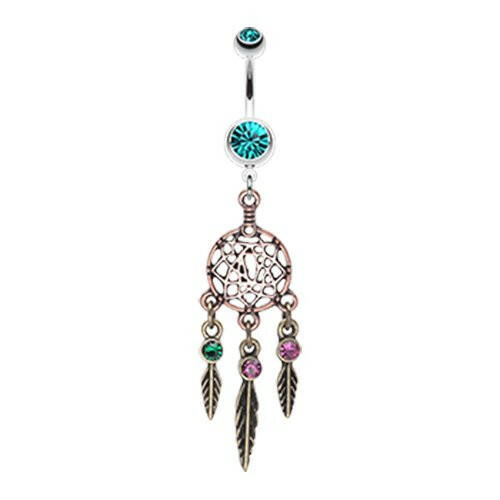 Majestic Elegance Dream Catcher Belly Button Ring Navel Ring Impulse Piercings Teal