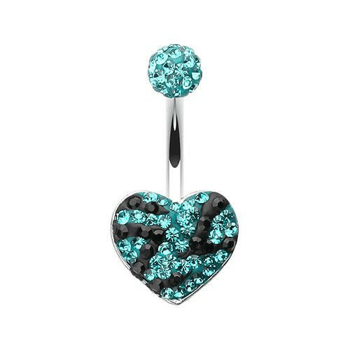 Majestic Stripe Heart Multi-Sprinkle Dot Belly Button Ring Navel Ring Impulse Piercings Teal/Black