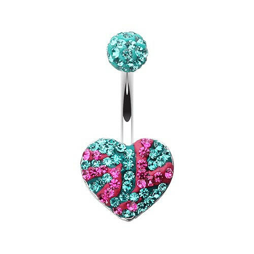 Majestic Stripe Heart Multi-Sprinkle Dot Belly Button Ring Navel Ring Impulse Piercings Teal/Fuchsia