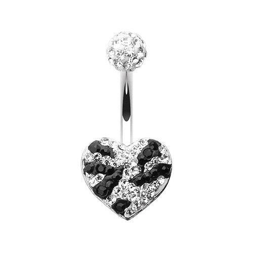 Majestic Stripe Heart Multi-Sprinkle Dot Belly Button Ring Navel Ring Impulse Piercings Clear/Black