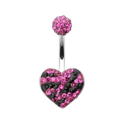 Majestic Stripe Heart Multi-Sprinkle Dot Belly Button Ring Navel Ring Impulse Piercings Fuchsia/Black