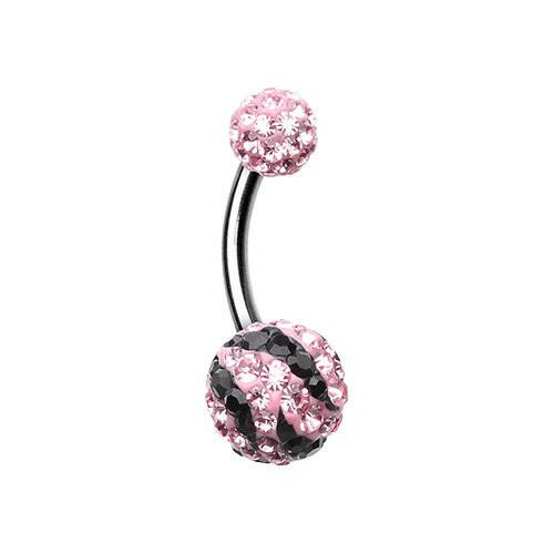 Majestic Stripe Multi-Sprinkle Dot Belly Button Ring Navel Ring Impulse Piercings Light Pink/Black