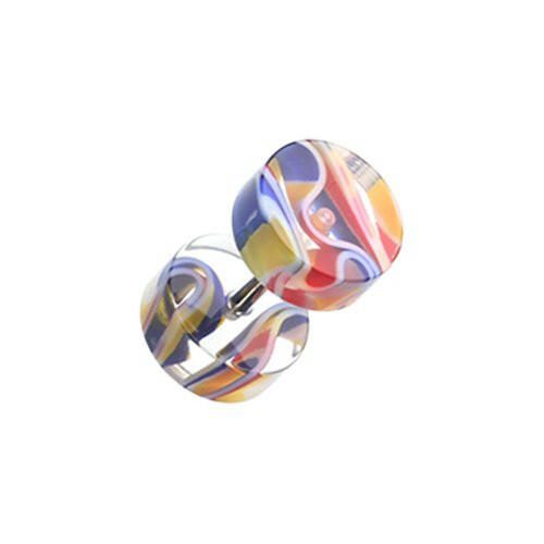 Marble Inlay UV Acrylic Fake Plug Fake Plug Impulse Piercings 16 gauge (1.2mm) Yellow/Blue