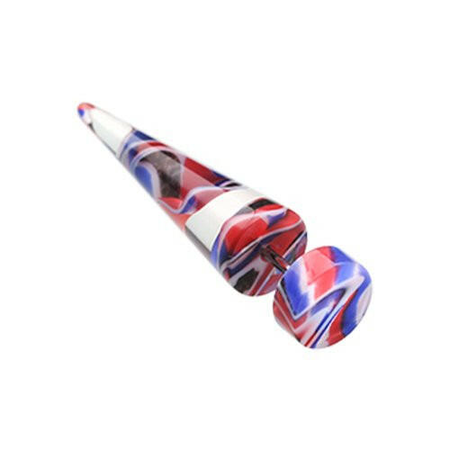 Marble Inlay UV Acrylic Fake Taper Fake Plug Impulse Piercings 18 gauge (1mm) Red/Blue