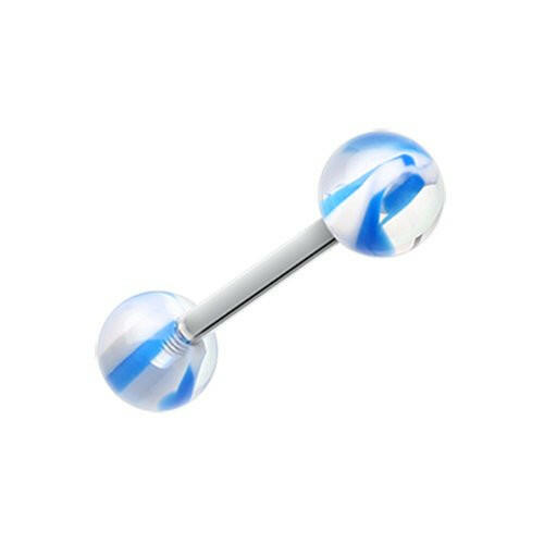 Marble Lace Acrylic Top Barbell Tongue Ring Barbell Impulse Piercings Blue/White