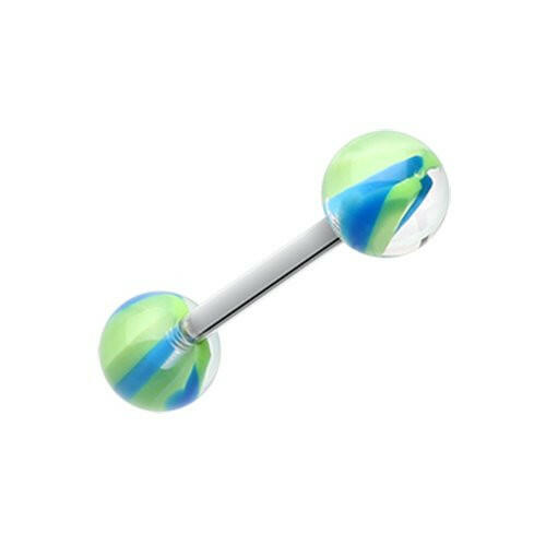 Marble Lace Acrylic Top Barbell Tongue Ring Barbell Impulse Piercings Green/Blue